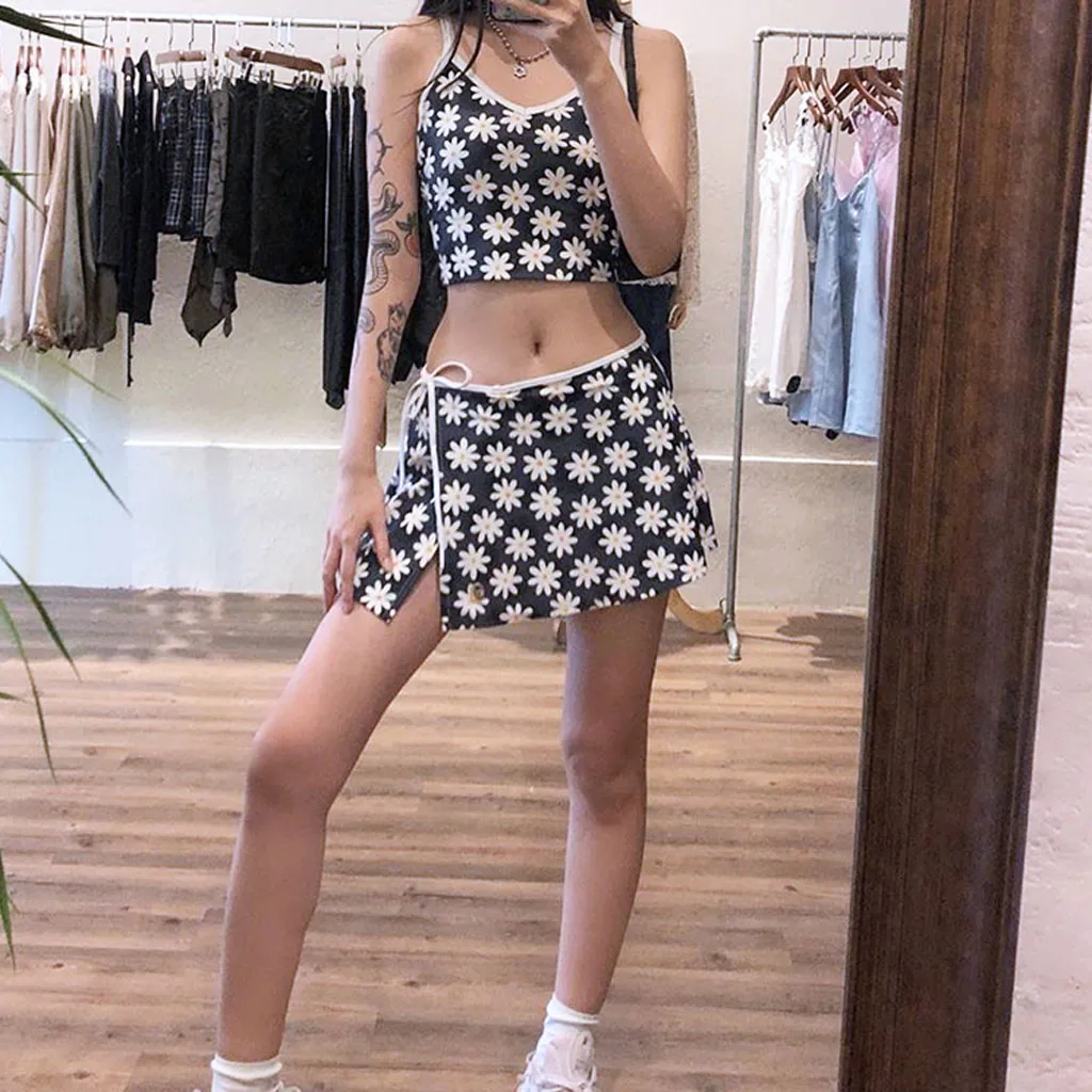 Женская мини юбка с принтом маргариток модная сексуальная Летняя асимметричная