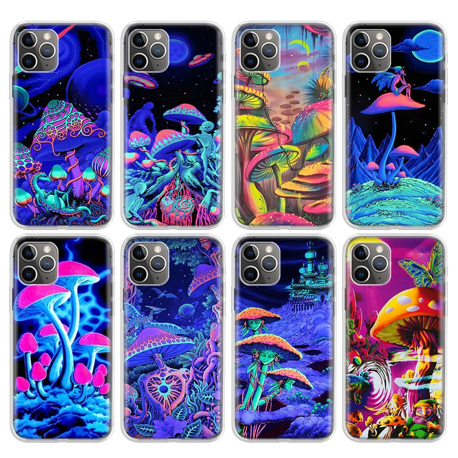 

Weird Mushroom Psychedelic Phone Case For iPhone 13 11 7 XR 12 Pro Max X 7 6 6S 8 Plus 12 Mini XS Max 5 5S SE Soft Back Cover Ba