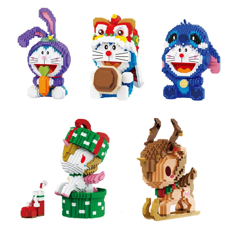 

1058pcs+ Christmas Unicorn Micro Building Blocks Doraemon Cos Stitch Assembled 3D Model Mini Bricks Figure Toy For Kid Gifts