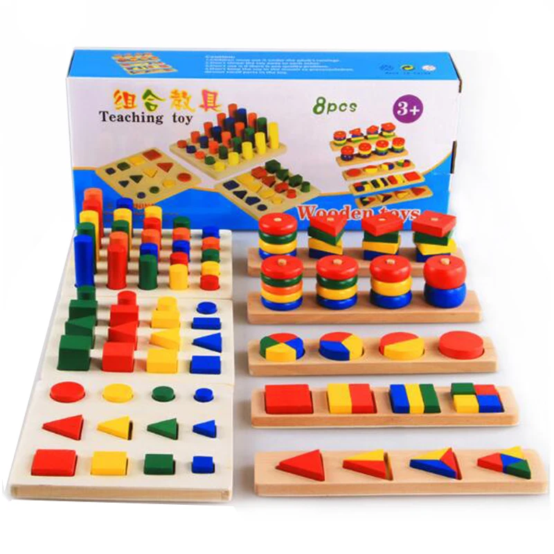 

8Pcs Set Montessori Teaching Aids Wooden Learning Toys For Toddlers Kids Baby Shape Sorter Toy Jouet En Bois Enfant