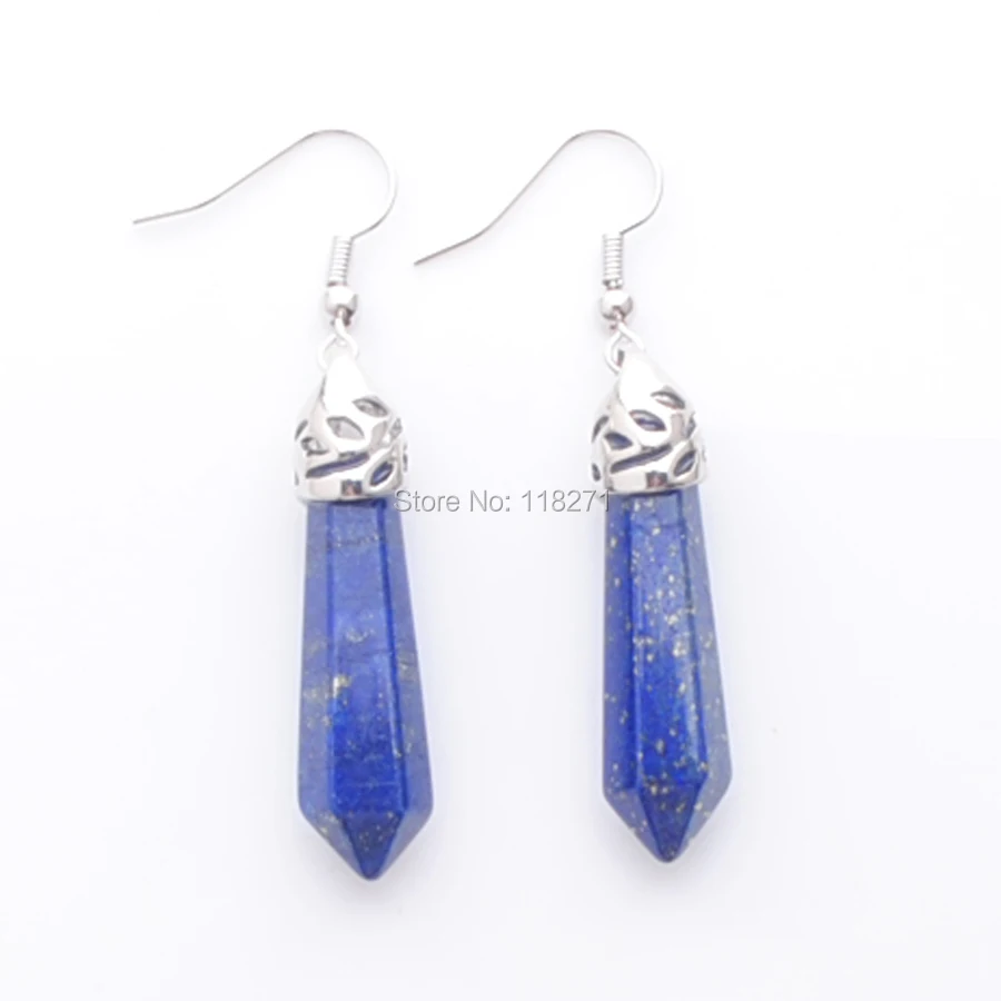 WOJIAER модные Шестигранная Призма свисающие серьги Lapis Lazuli натурального