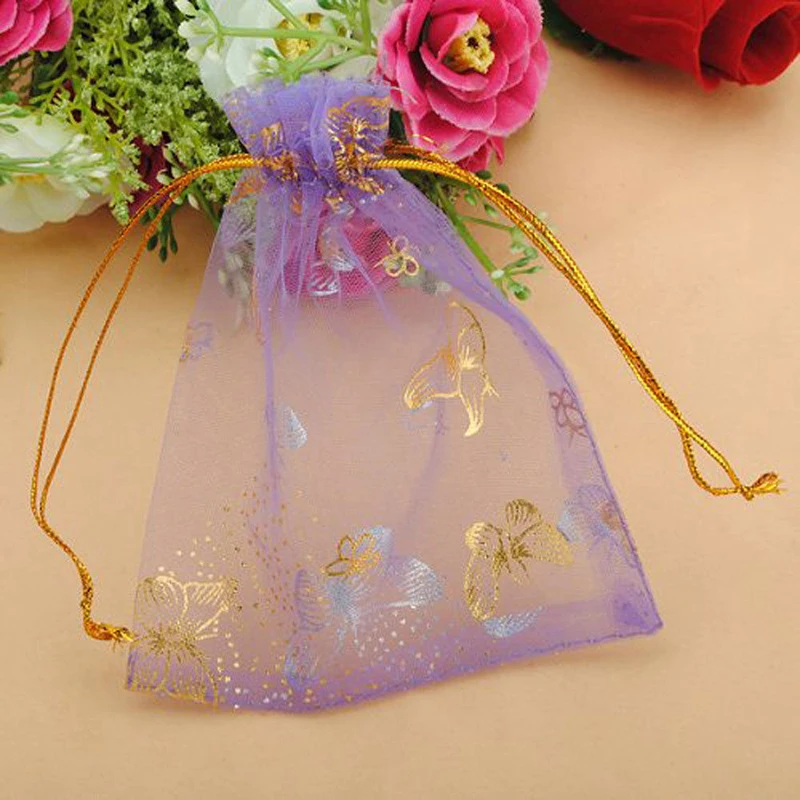 

100pcs Jewelry Packing Drawstring Pouch Christmas Wedding Voile Gift Bag Butterfly Organza Bag Wholesale 10x12cm