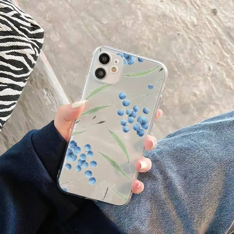 

Watercolor plants with flowers Phone Case Transparent for iPhone 11 12 mini pro XS MAX 6 6S 8 7 Plus X 5S SE 2020 XR