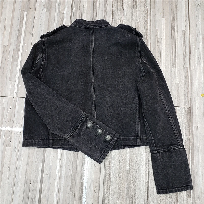 Женская джинсовая куртка YAMDI черная повседневная в стиле бохо на пуговицах зима
