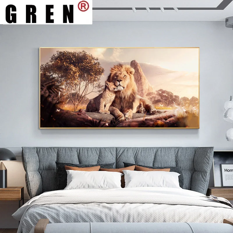 

Грен холст живописи реалист», «Папа и сын» Львы постеры с животными и декоративное настенное Искусство Рисунок для печатает фотографии Гос...