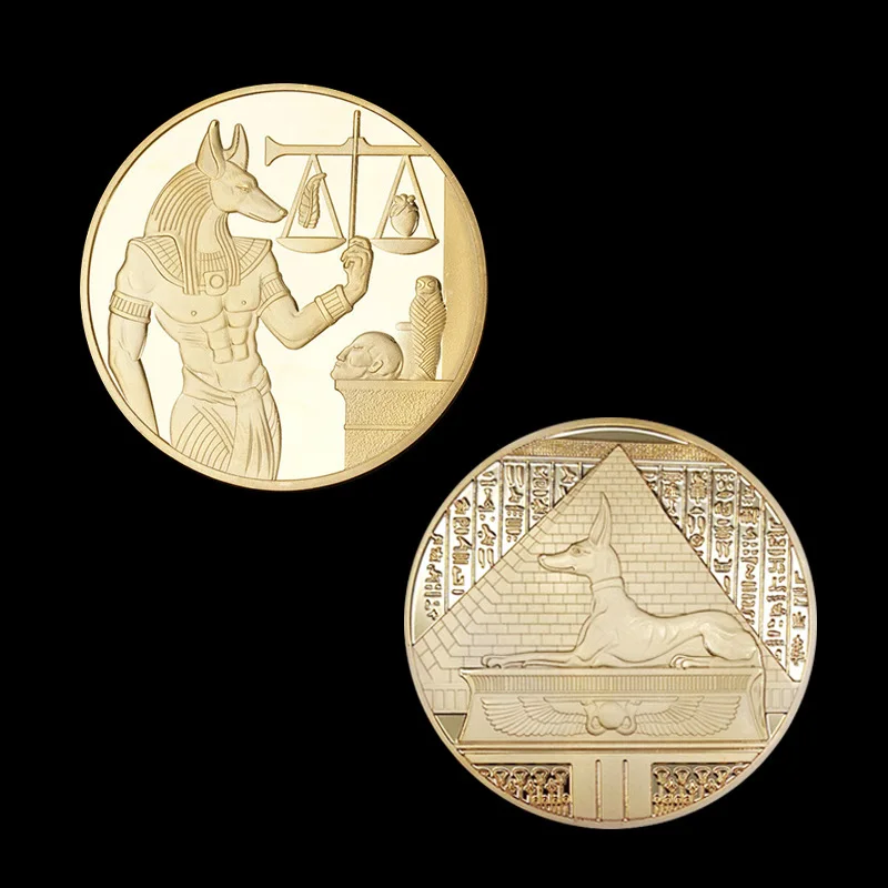 

1Pc Egypt Death God Anubis Gold Plated Coin Egyptian Pyramid Protector Commemorative Coins Collection Home Decor Crafts Gifts