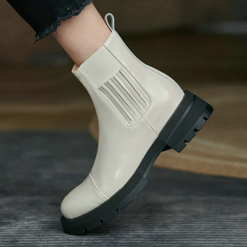 

Женские ботинки, новинка 2021, обувь из натуральной кожи на массивном каблуке, женские зимние ботильоны на платформе с эластичным ремешком, зи...