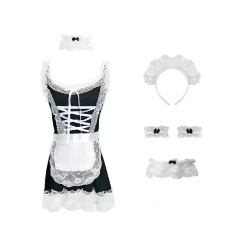 

Sexy Lingerie Maid Dress Women Role Play Uniform Temptation Cosplay Costumes Lace Outfit Lolita Apron Servant Set