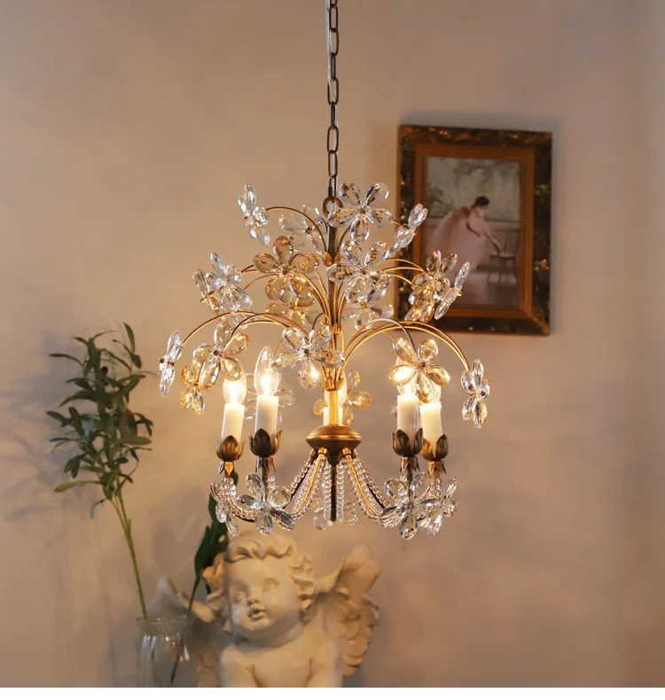 Французская романтическая пасторальная Хрустальная Цветочная люстра, американская Ретро светильник ПА для спальни, кровати и завтрака, Ро...