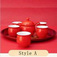 7 pieces dragon and phoenix double happiness ceramics tea set teaware tea infuser pot cup porcelain red wedding tea tray gift