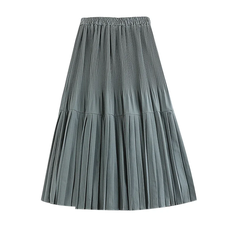 

is restoring ancient ways of tall waist elastic waist compressive fold in long splicing pleated bust skirt woman