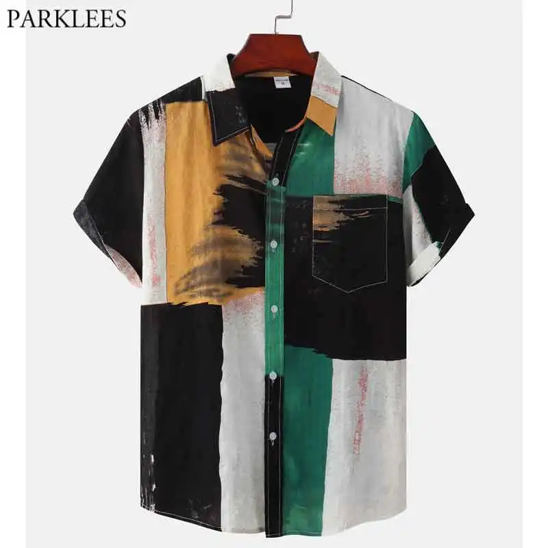 

Funky Лоскутная гавайская рубашка для мужчин 2022 брендовая Новинка с коротким рукавом Aloha вечерние повседневные летние пляжные рубашки