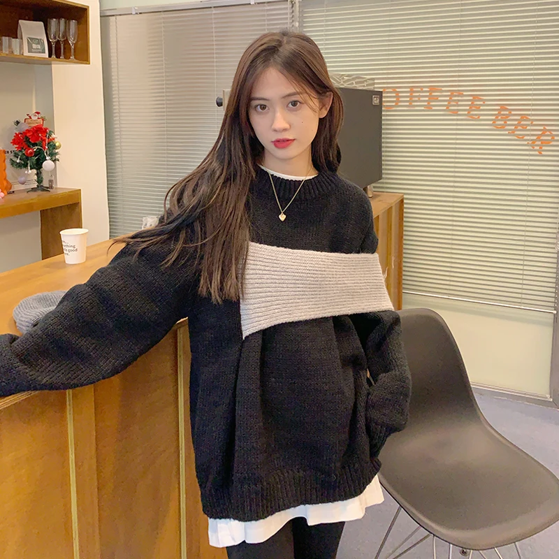 Женская одежда Harajpoo однотонный плотный вязаный свитер с круглым вырезом