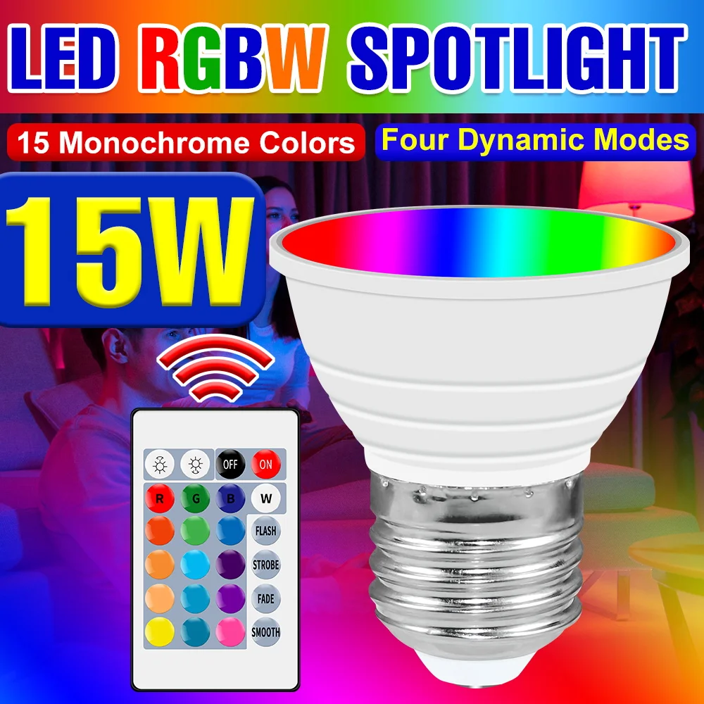 

15W LED Smart Control Lamp E27 RGBW Magic Bulb GU10 Spot Light E14 Lampada Led MR16 Ampoule For Home Party Decorate Bombillas