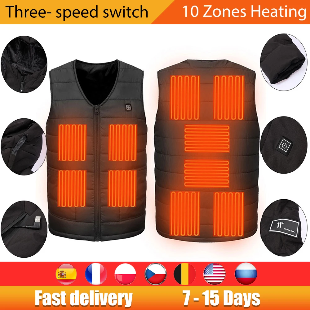 

Heated Vest Men Loose Warm Adjustable Temperature USB Charging Winter Electric Sleeveless Self-Heating Warmer Jackets
