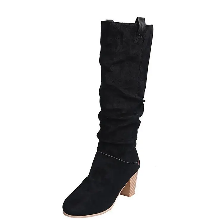 

Women Faux Suede Over The Knee High Slouchy Boots Pointy Toe Chunky Heel Slouch Long Boots Ladies Winter Heeled Shoes