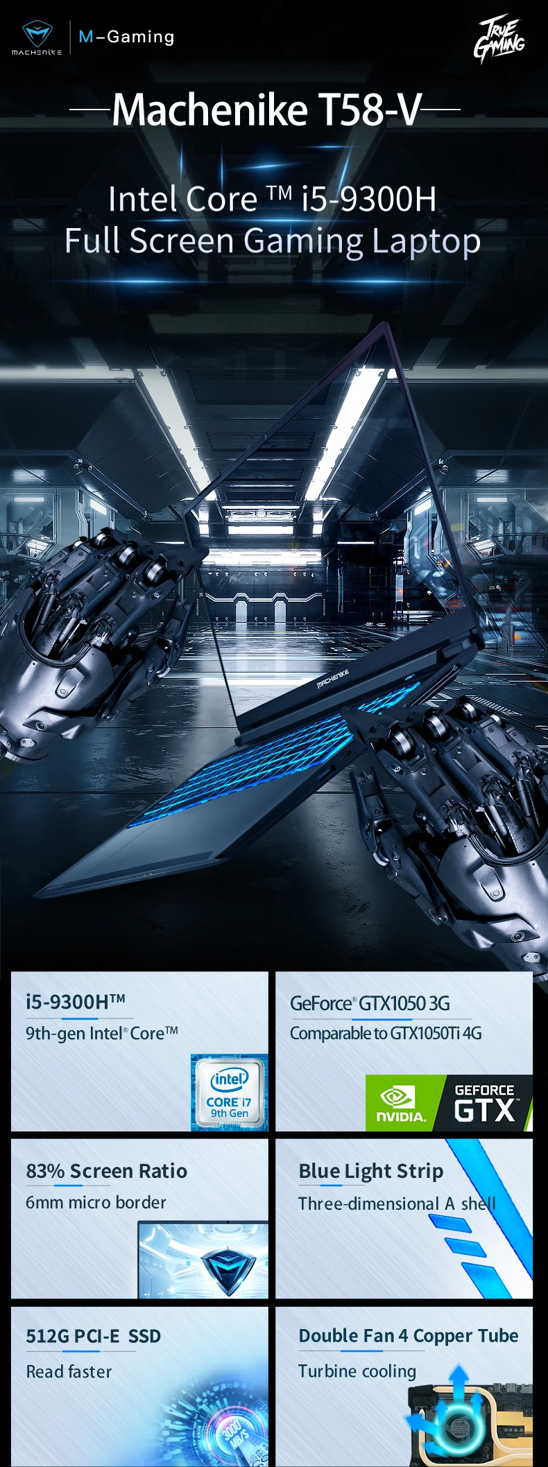 Игровой ноутбук Machenike T58-VA GTX1050(i5-9300H+ GTX 1050/8GB ram/512G SSD/15,6 '') игровой ноутбук