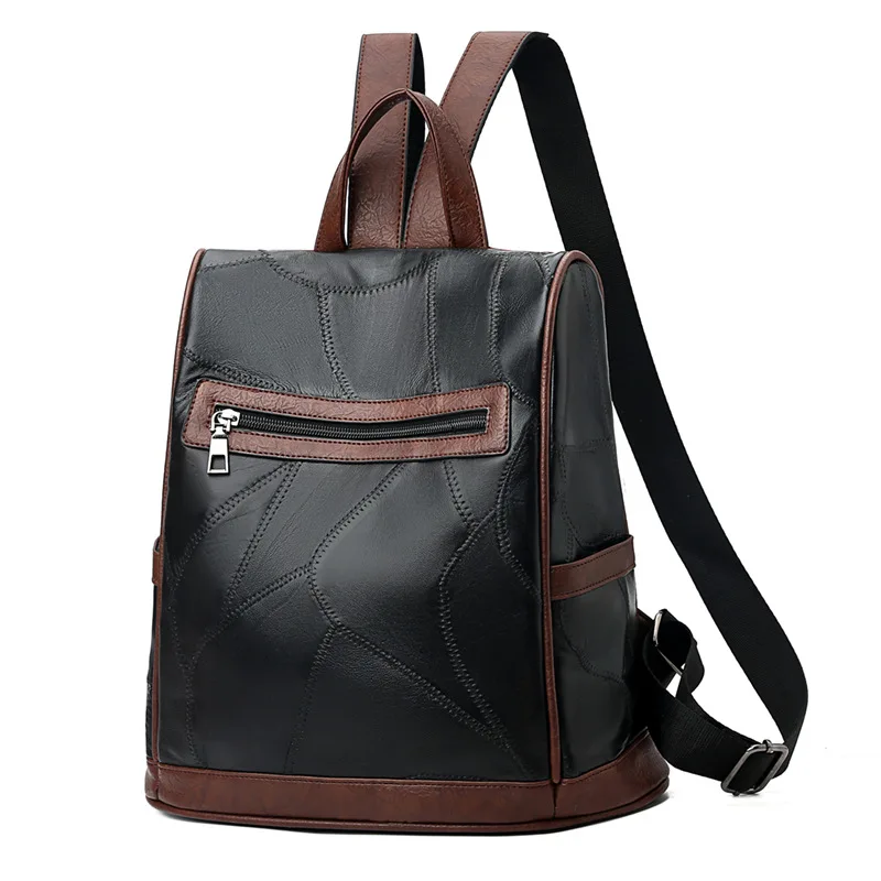 Женский рюкзак с защитой от кражи классический однотонный из натуральной кожи