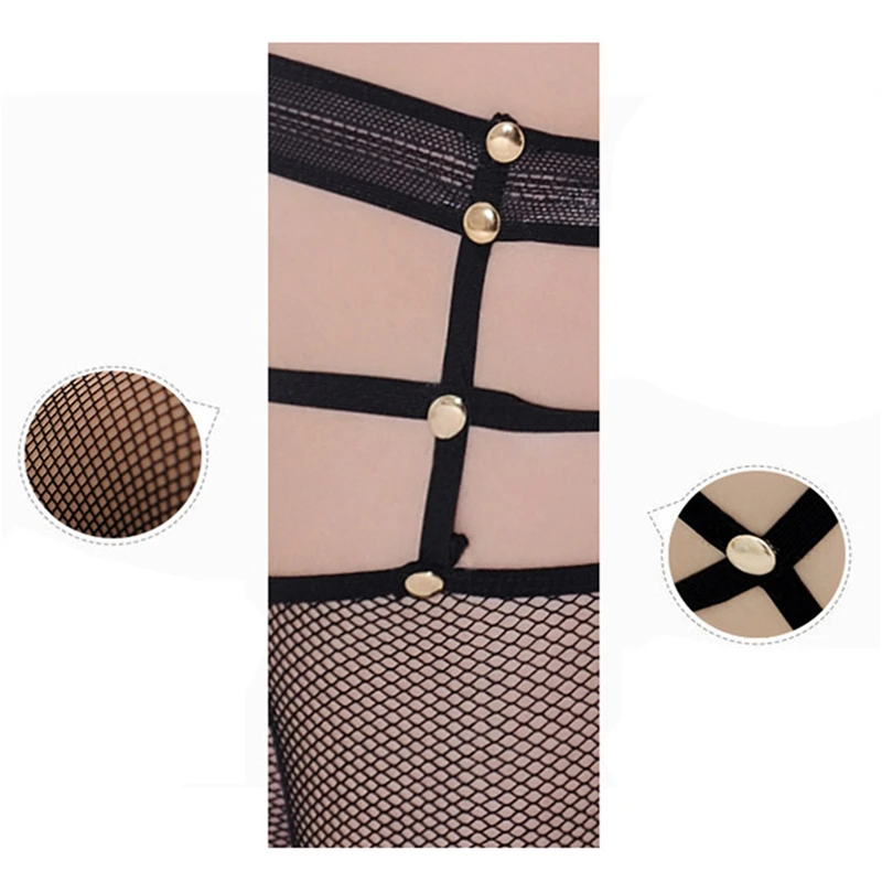 

New Fashion Women Sexy Stockings Punk Rivet Hollow Out Stockings Sexy Lingerie Lace Mesh Top Tight High Stockings Without Briefs