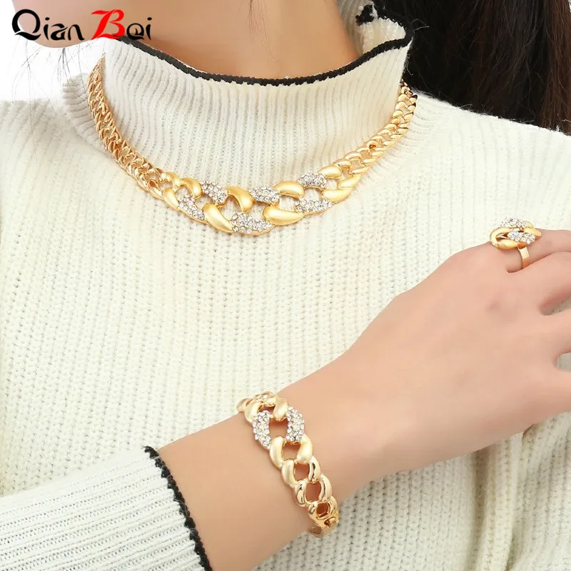 QianBei Модные Свадебные африканские ювелирные изделия красивая волна ожерелье