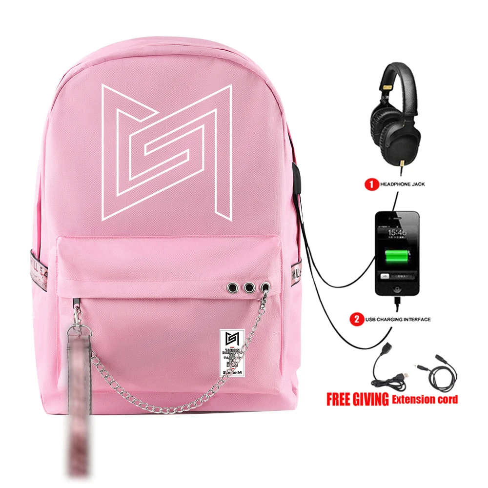 SuperM рюкзак KPOP крутой логотип команды стильный с подвесным орнаментом с USB молнией модный рюкзак для путешествий