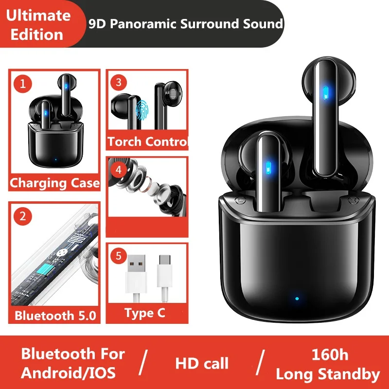 

Беспроводные наушники TWS с микрофоном, Bluetooth 5,0, Hi-Fi