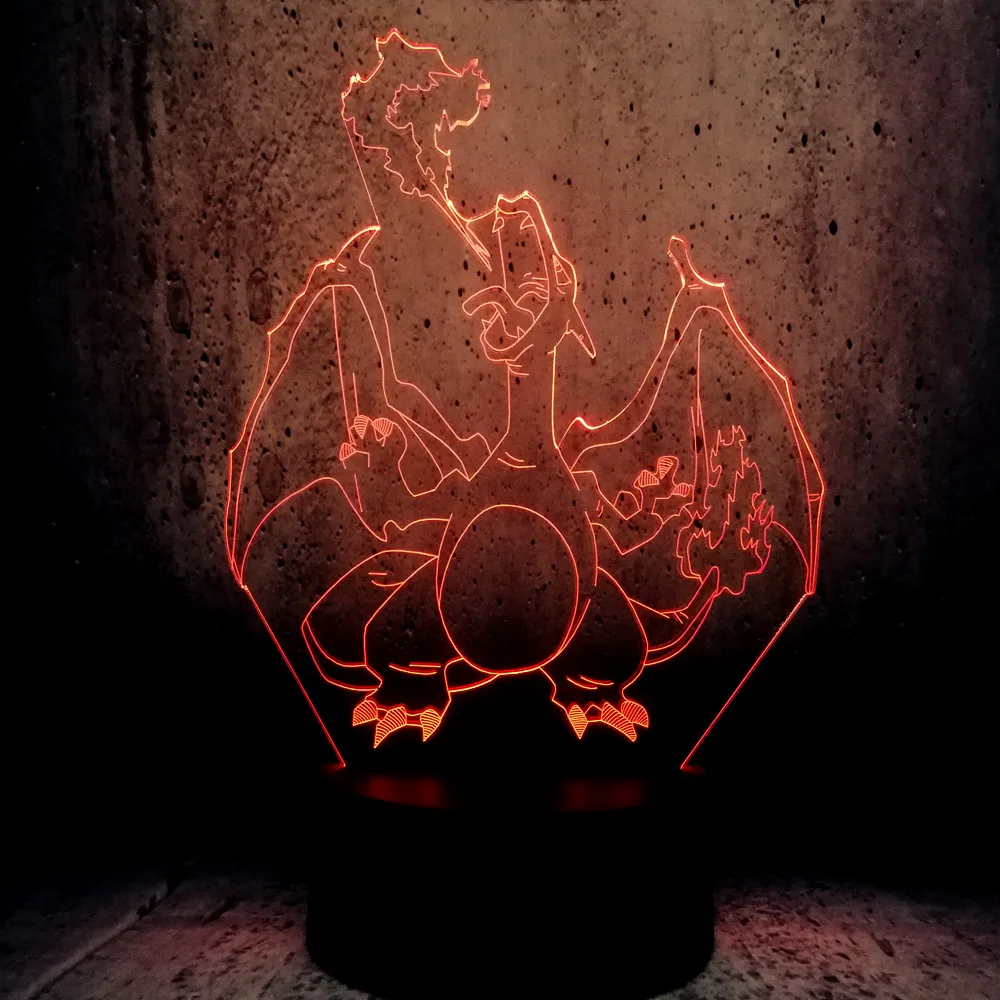 Мультфильм Покемон Charizard 3D лампа USB ночник многоцветный LED RGB Освещение Лампа Luminaria