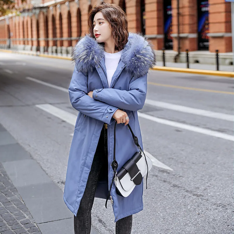 Cotton Liner Parker Parkas Fashion Winter Jacket Women Casual Solid Long Hooded Parka Coat With Fur Collar chamarras de mujer