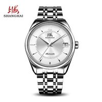 shanghai watch male automatic mechanical watch three needle fashion through the bottom calendar waterproof 862 simple steel band
