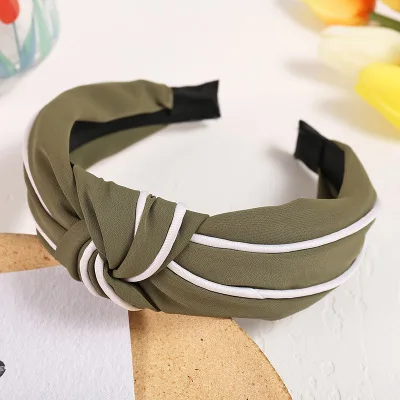 

High Quality New Arrivals Pure Color Hand-knotted Wild Headband Handmade Women Cross-knotted White-edged Hairband Accessories