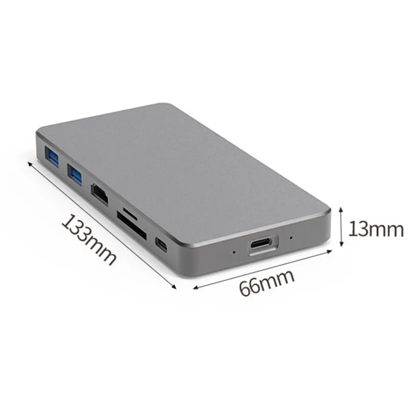 Разветвитель концентратор 6/7 в 1 USB C Hub с Type C3.1 M.2 NVME/M.2 NGFF SSD чехол PD100W HDMI 4K USB3./10G для