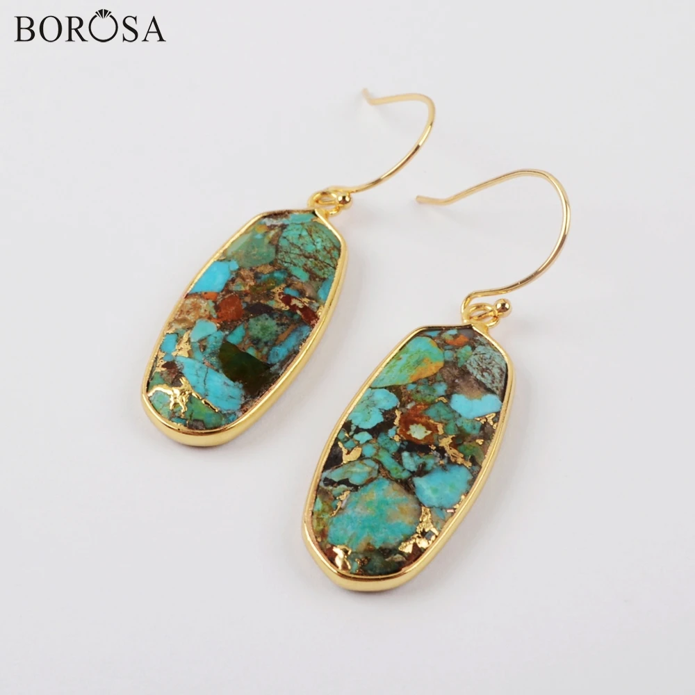 Заживляющие бирюзовые Висячие серьги Модная Золотая линия женские натуральные