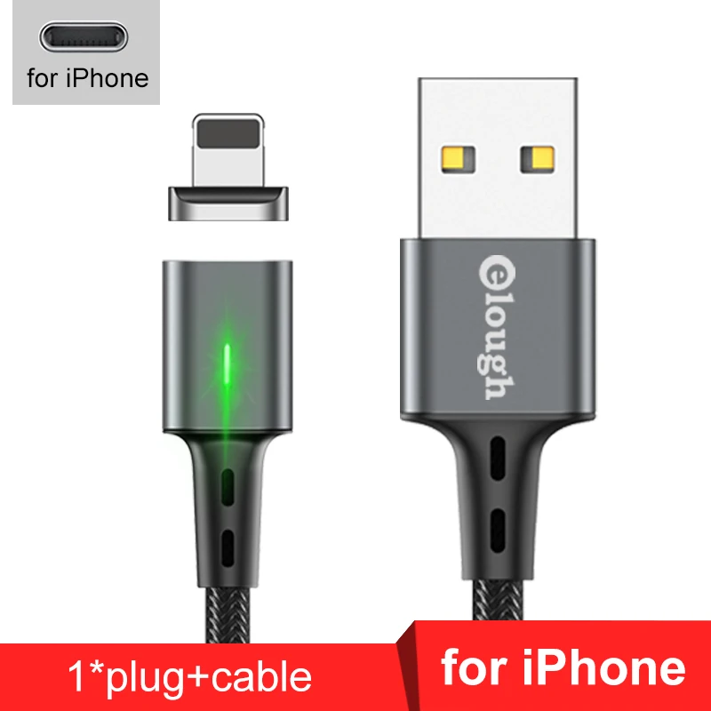 gray for iphone Elough Магнитный зарядный кабель для iphone кабель Micro usb type c кабель для HUAWEI P30 Магнитный кабель быстрое зарядное устройство USB C провод для передачи данных - Цвет: gray for iphone