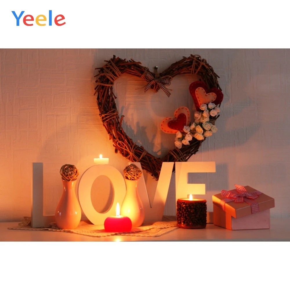 

Valentine's Day Love Heart Candle Gift Flowers Scene Portrait Photo Backdrops Custome Photographic Backgrounds For Photo Studio