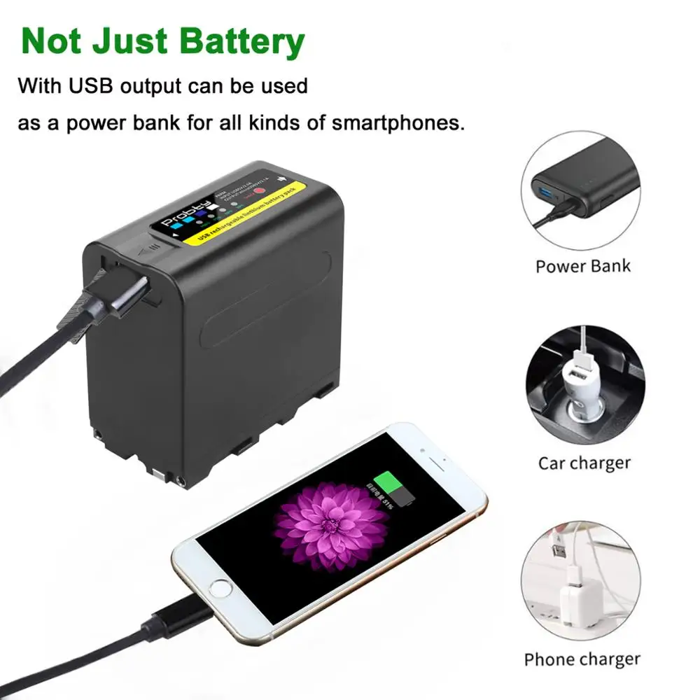 

USB input charge 8800mAh NP-F970 NP-F980 F960 F970 Battery power LED Power bank Indicator for Sony F960 F550 F750 F770 MC1500C