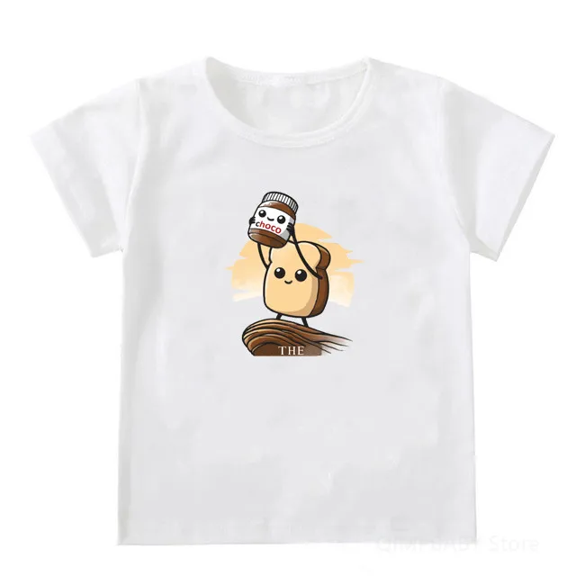 Kawaii Nutella Print Kids Tshirt Funny Toddler Boys Girls Short Sleeve T-shirt Fashion Children Casual O-neck T Shirt Tops | Мать и