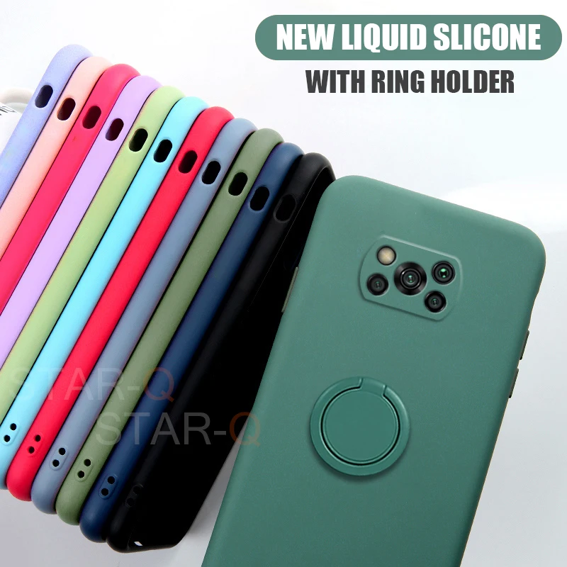 pocox3 liquid silicone ring holder phone case for xiaomi mi poco x3 pro gt f3 m3 poko x 3 nfc x3nfc 5g original stand back cover free global shipping