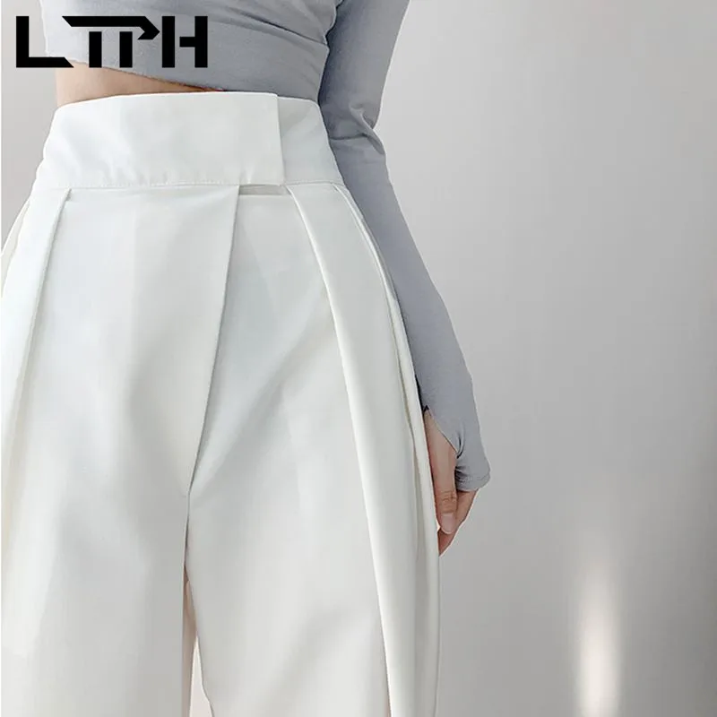 LTPH-Pantalones vintage de cintura alta para mujer, pantalón holgado e informal, con pliegues, mopa, diseño a la moda, nuevo, primavera 2021