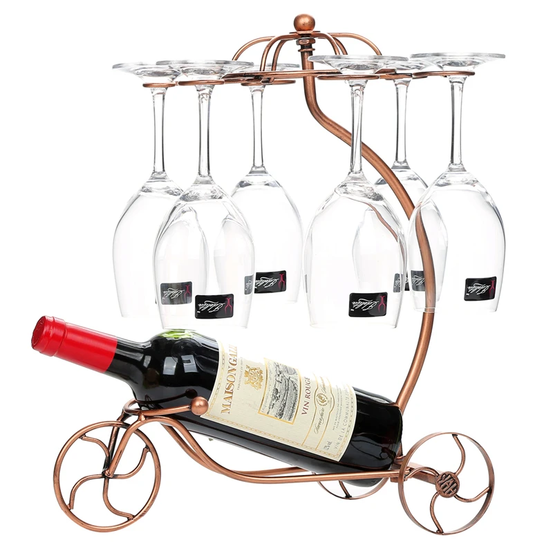

Хранение 6 рюмок 1 бутылка ретро металлический велосипед Настольный винный стеклянный дисплей подставки для домашнего декора