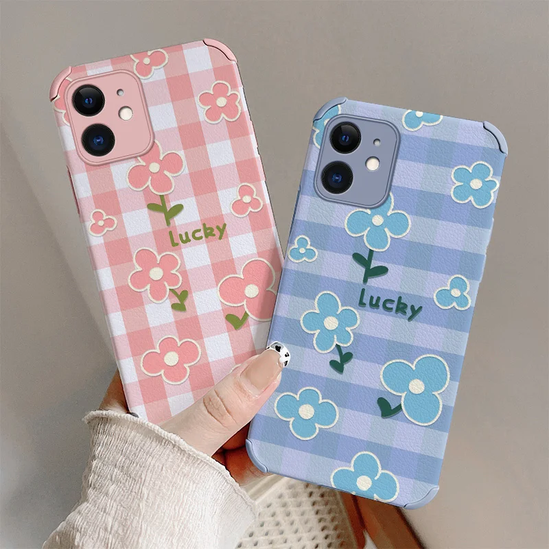 

Plaid Flower Phone Case For iPhone 12 Pro Max Mini 11 Pro Max X XS XR XSMAX SE2020 8 8Plus 7 7Plus 6 6S Plus Lambskin Cover