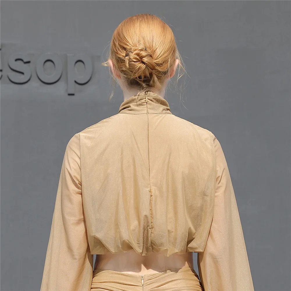 

Elegant Women Set 2021New 2 Piece Sets Mesh Spring Summer Puff Sleeve Top Long Pant Sexy Suits Set Two Piece Sets Clothes