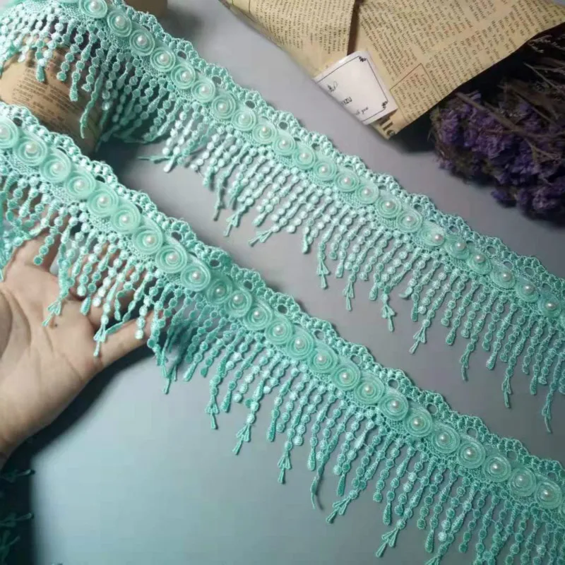 2 ярда зеленая лента с блестками цветы жемчужные кружевные ленты отделка бисером