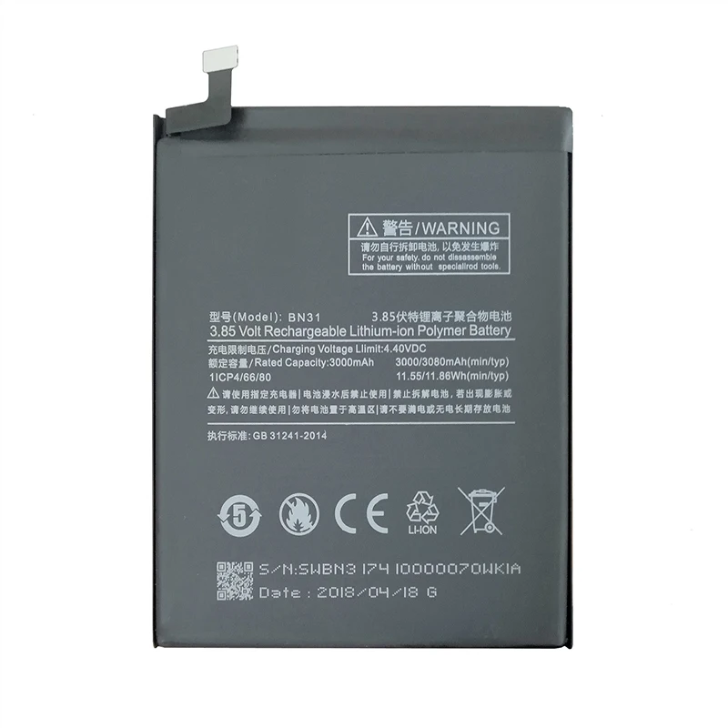 

DCTENONE Phone Battery BN31 for Xiaomi Mi 5X Mi5X Redmi Note 5A / Pro Mi A1 Redmi Y1 Lite S2 3000mAh Batteries + Tools 4.8
