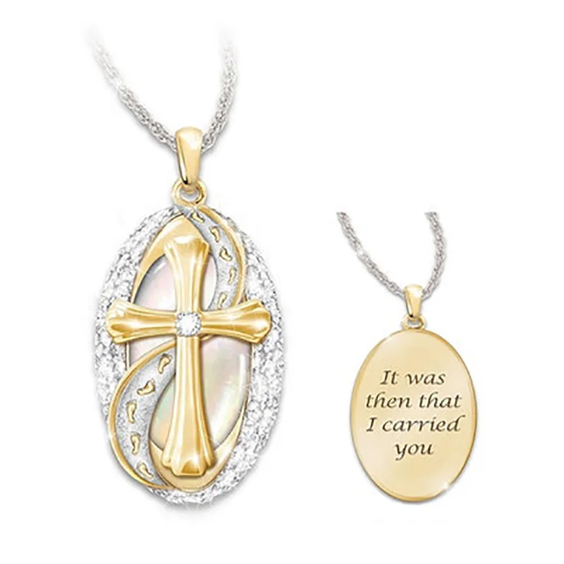 

2021 Ornament Gold Two-Color Cross Footprints Personalized Pendant womens necklaces gothic Jewelry on the neck Couple pendants