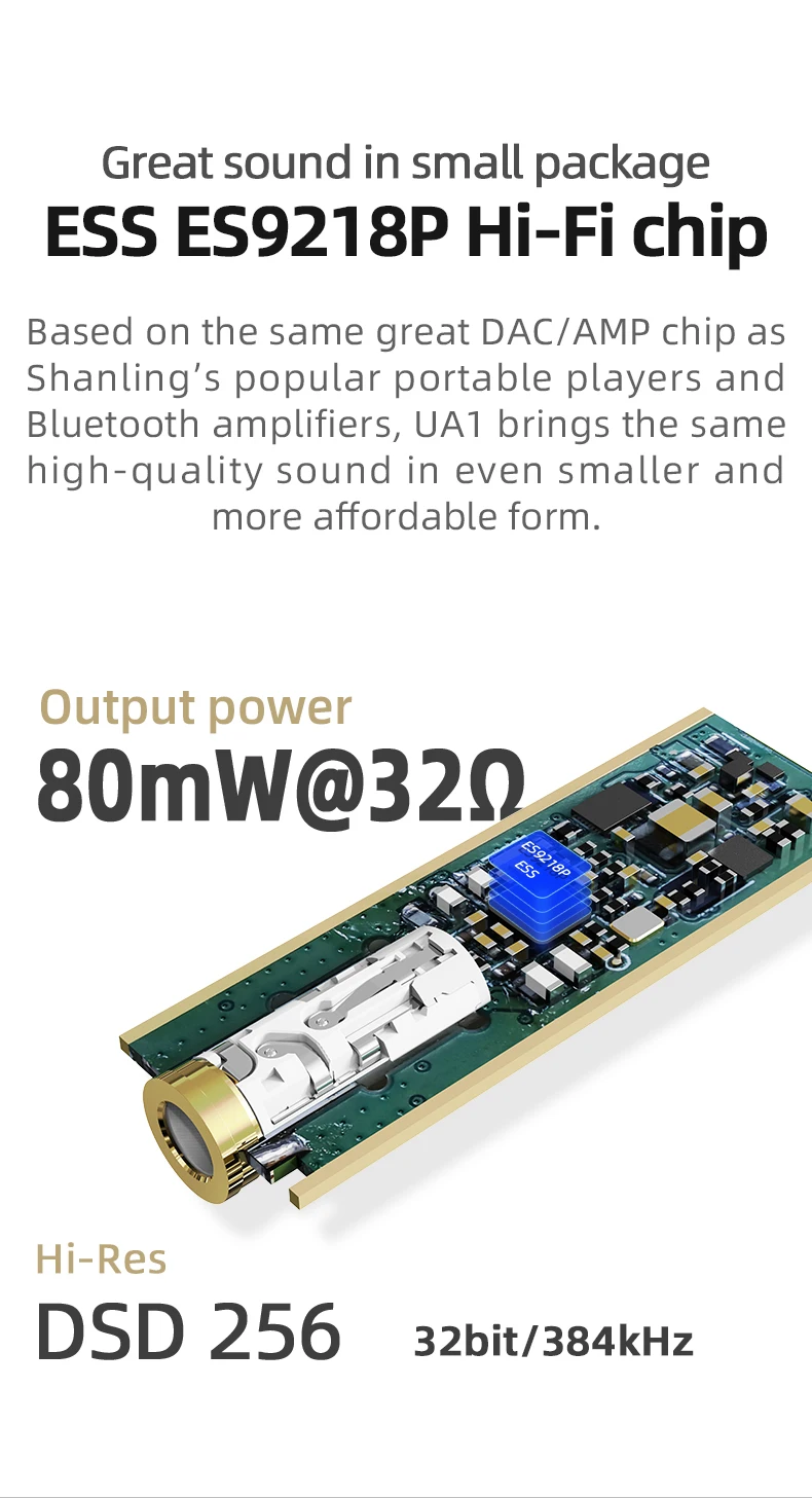 USB адаптер SHANLING UA1 Hi Fi аудио чип ES9218P ЦАП переходники с Type C на 3 5 мм кабель PCM 32/384 и