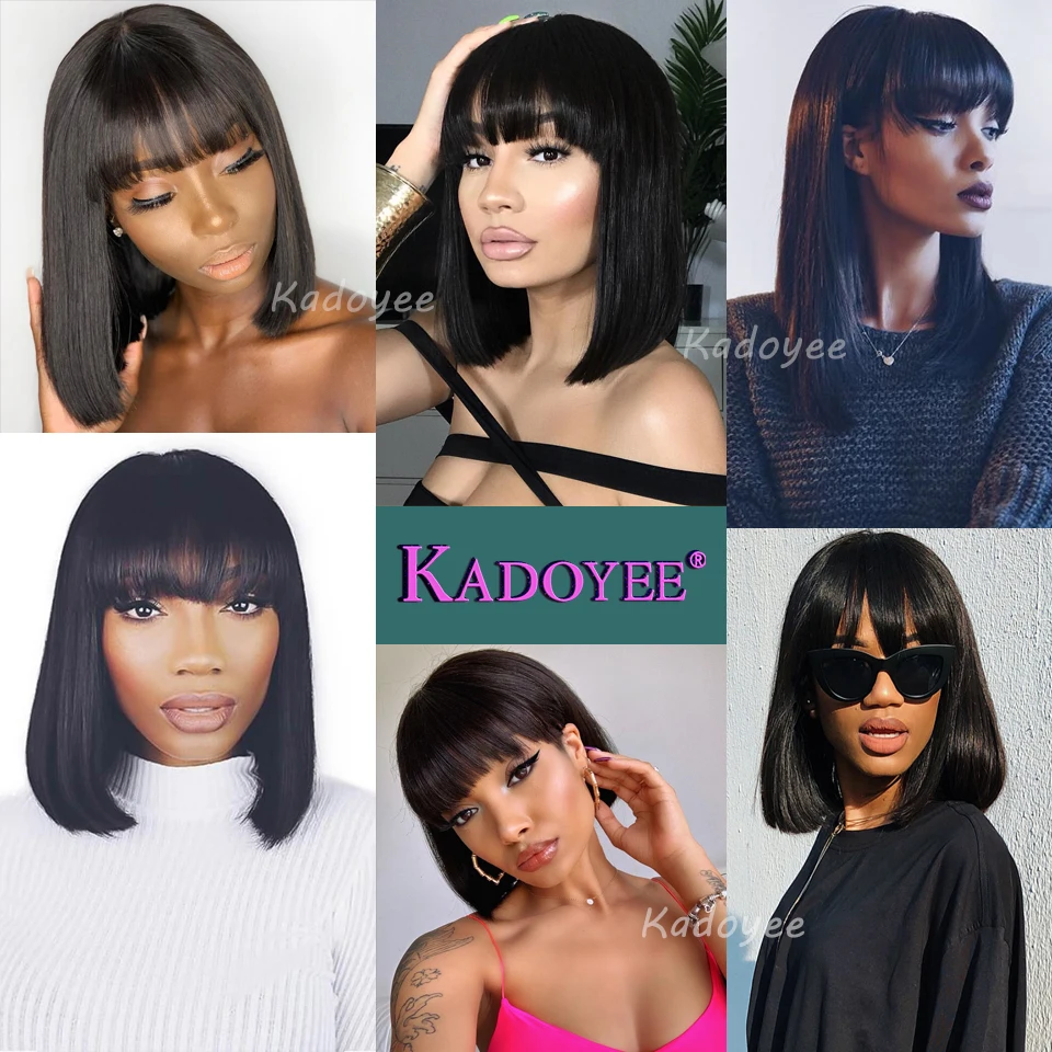 

Human Hair Wigs with Bang Brazilian Straight Bob Wig with Bangs Full Machine Made Wigs Remy Pixie Cut Short Bob Wig Non Lace Wig