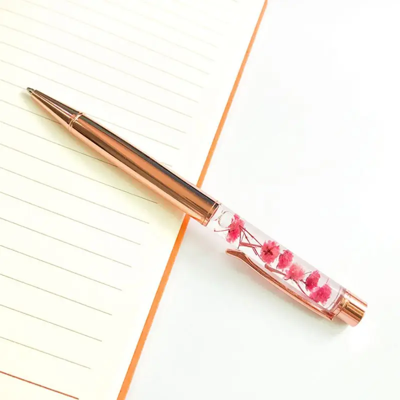 

Rose Gold Ballpoint Pen,4 Pieces Metal Ball Pens Dynamic Liquid Flower Pen Black