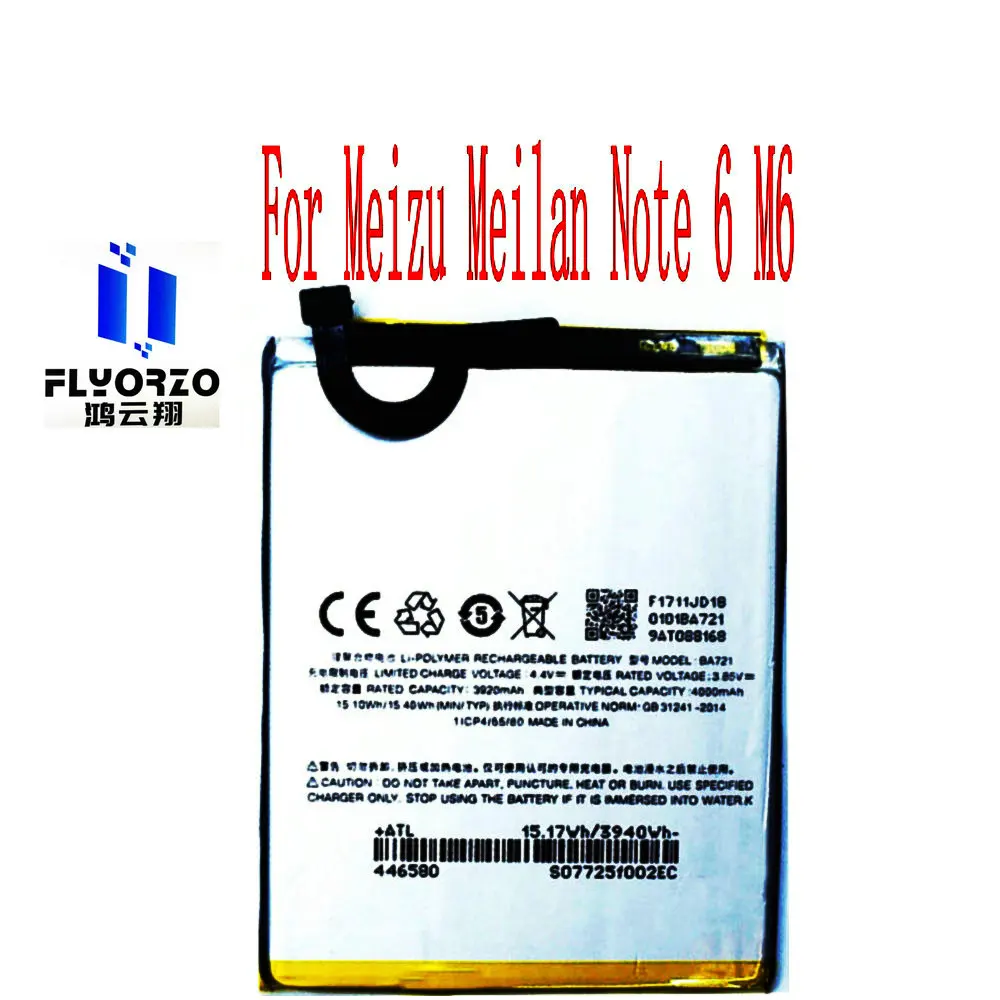 

Brand new High Quality 4000mAh BA721 Battery For Meizu Meilan Note 6 M6 Mobile Phone