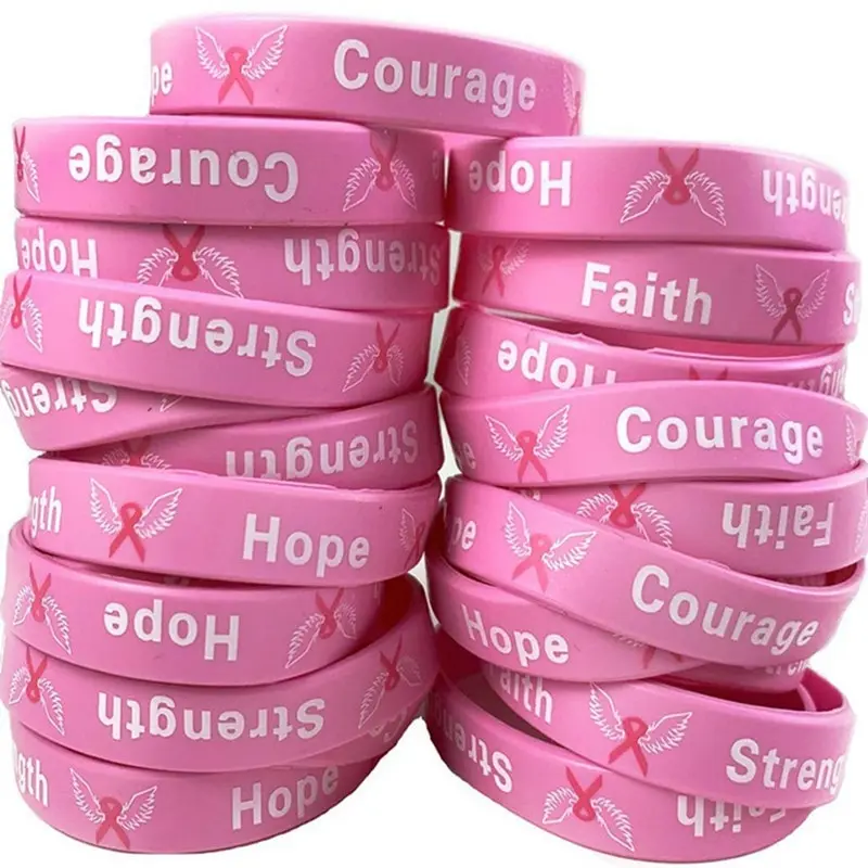 

Fighter Breast Cancer Awareness Braceltes Ribbon Survival Bracelets Women Silica gel Bracelets