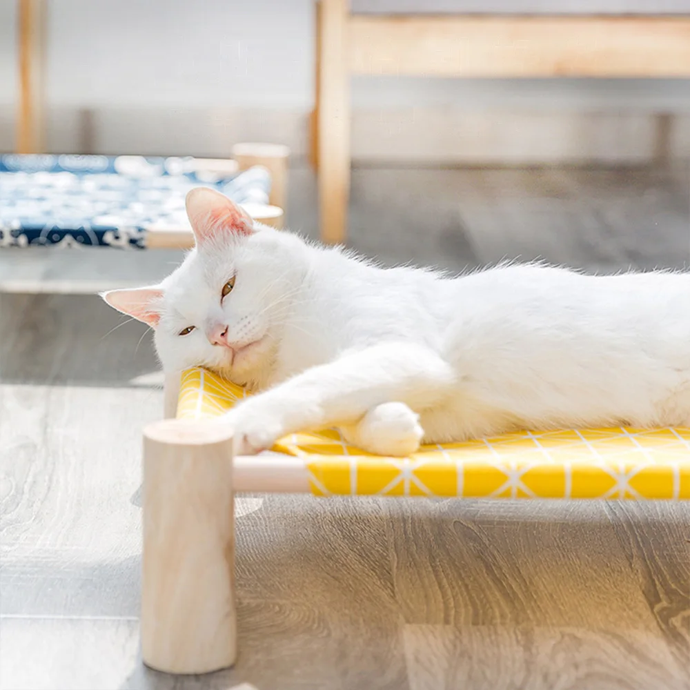 

House Pet Accessories Summer Cat Hammock Bed Pet House Pet Sleeping Bed Mat Wood Canvas Cat Lounge Bed for Small Dogs Cats